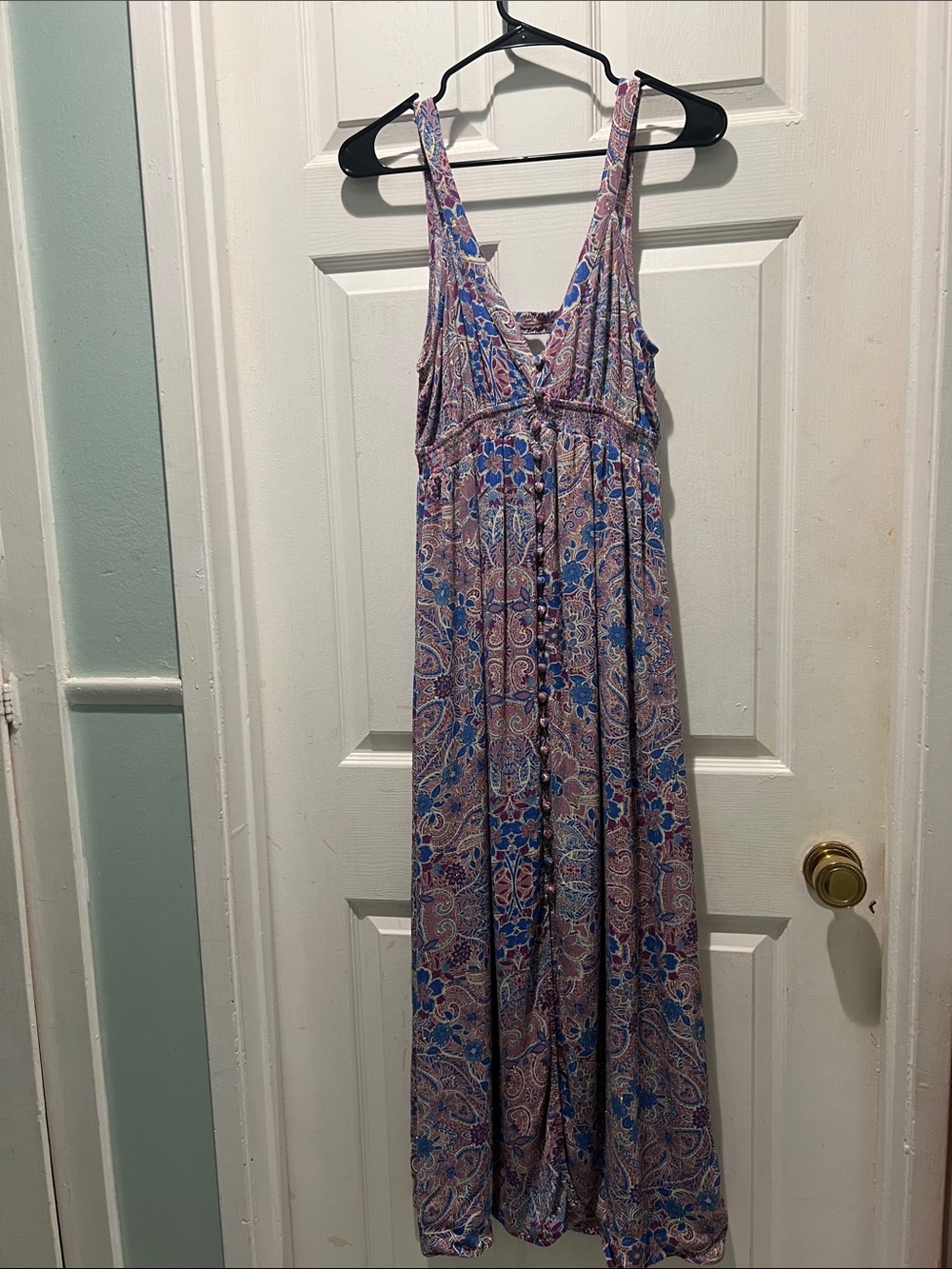 lovestitch Pink and Blue Paisley Maxi Dress with Gold